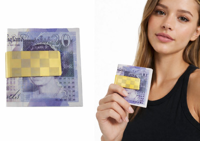 Schach Geldklammer Gold Matt Chrom Karo Edelstahl Geldschein Geld Geldbörse Halter