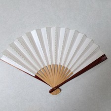 Simple White Folding Fan Bamboo Paper Lightweight Green Check Pattern