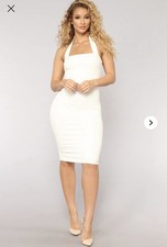 Fashion Nova Ivory Halter Neck Sleeveless Midi Sheath Dress Double Fabric-XS NWT