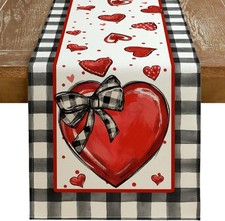 Valentine's Day Table Runner 13 x 90 Inch, Red Hearts Polka Dots Decorative Farm