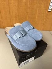 Vionic Leather Suede Buckle Clogs - Jordan SZ 8M Vintage Blue NEW