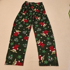 Star Wars Christmas Plush PJ Pants Sz S Unisex Baby Yoda Olive Green Gathered...