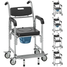 3-in-1 Shower Commode Wheelchair with Padded Seat, 330 lbs., Black