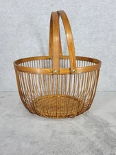 Vintage Rattan Wicker Basket with Rotating Handles Boho Decor 6” x 10.5”