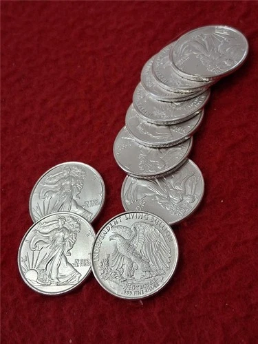 Bag of x10 WALKING LIBERTY 1/10th TROY OZ .999 FINE SILVER RNDS 1oz TOTAL #M1619