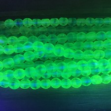 Matte Green Blue Swirl Czech Glass Uranium Beads 6mm 6inch Strand