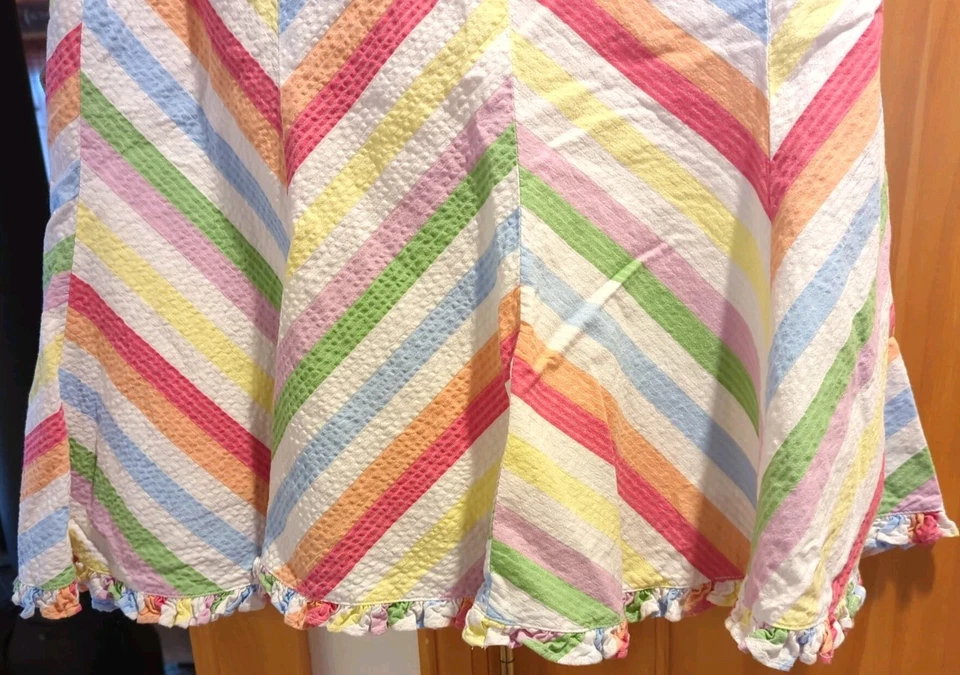 Falda Odille Anthropologie Línea A 8 Rayas Volantes Rayas Divertida Multicolor Boho Foto 2 de 4