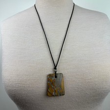 Jasper Stone Pendant on Black Cord Necklace 2" X 1.5"
