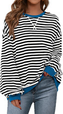 Womens Striped Oversized Sweatshirt Color Block Crew Neck Long Sleeve Casual Loo