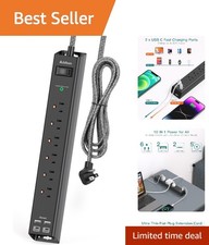 5ft Extension Cord Power Strip with 6 Outlets Fast USB Charging - Mountable