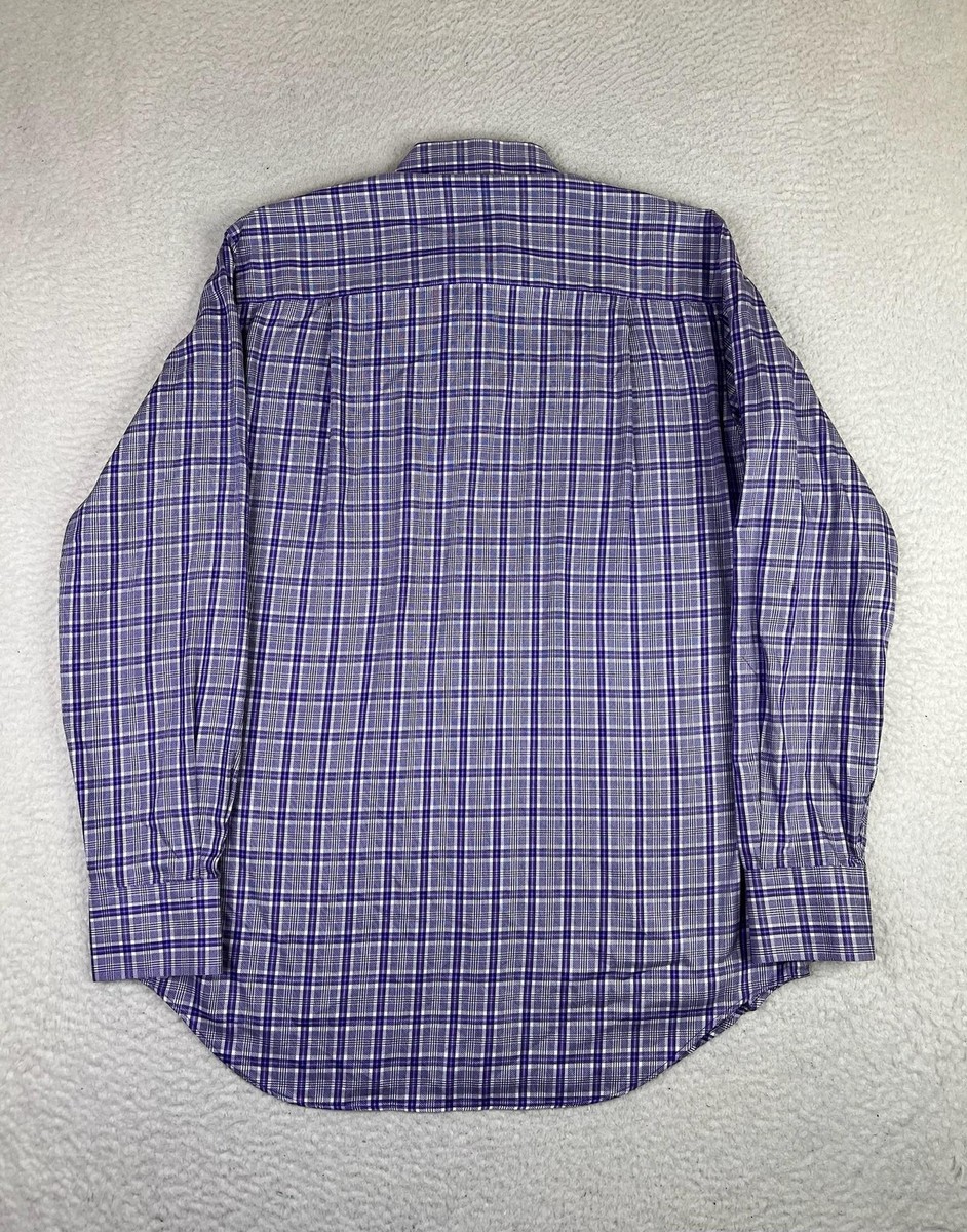 David Donahue Dress Shirt Mens Medium Purple Plaid Regular Fit Cotton LS |  eBay