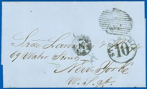JAN 1867 FLS, Habana to NY, 28mm STEAMSHIP 10 in Circle! Commercial Mail!