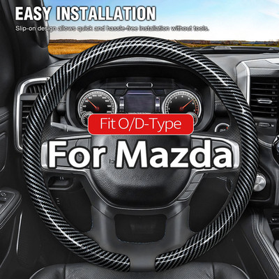 38CM 15''Car Steering Wheel Cover Carbon Fiber for Mazda 1999-2023 BlackGrey