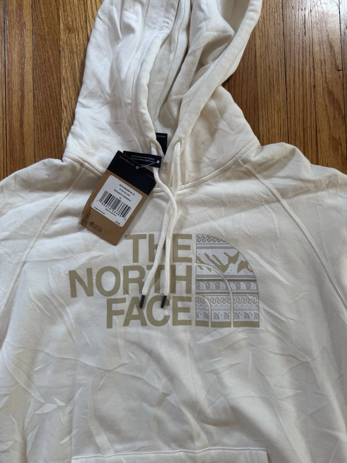 OFF WHITE Felpa con cappuccio The North Face donna mezza cupola PO crema XL NUOVA CON ETICHETTE $55