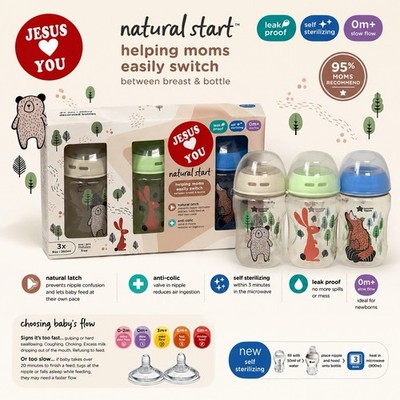 Tommee Tippee Natural Start Baby Bottles Set 3 Pack 9oz 260ml Anti-Colic