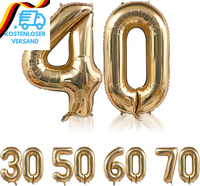 Zahlen Luftballon 40 Gold- Riesenzahl Folienballon 40 Geburtstag 107CM, Luftball