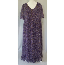 Woman Within 18W Purple Floral Chiffon Lined Maxi Dress Button Front V-Neck