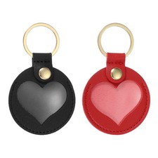 Pet Hair Keychain Heart Shaped Keyring PU Leather Black/Red 2Pcs