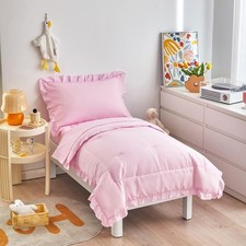 4 Pieces Pink Toddler Bedding Set with Ruffle 4 pc toddler bedding set,