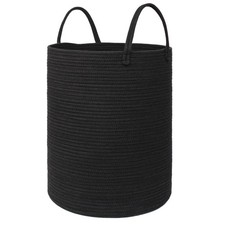 Black Woven Laundry Basket 15x18 Inch Tall Blanket Wicker Hamper Aesthetic
