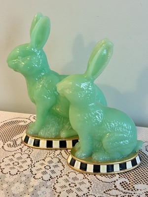 MACKENZIE-CHILDS  Rabbits Figurines Spring Set of Two Bunnies Green 