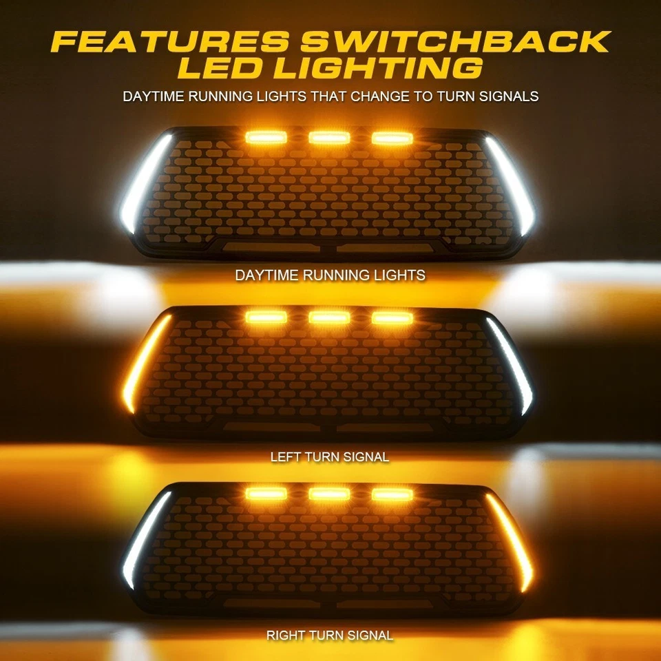 For 2016-2023 Toyota Tacoma Front Bumper Grille Grill Black with LED DRL lights - Image 2 of 4