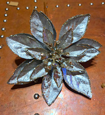 8 Silver Artificial Poinsettia Floral Picks for Christmas Holiday Decor