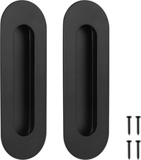 2 Pack 6 Inch Oval Black Pocket Door Pull, Stainless Steel, Finger Flush, Barn