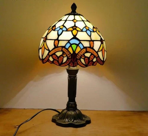 Vintage Colorful Stained Glass Table Lamp, Tiffany Style, 20cm Diameter