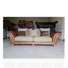 Tetrad Leather & Fabric 4 Seater Sofa Brown & Green Chesterfield Living Room