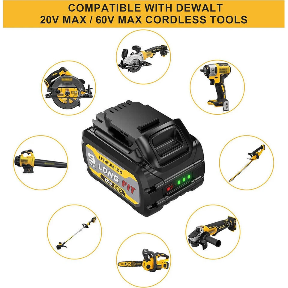Reemplace para batería DEWALT 20V/60V 9.0Ah batería de iones de litio DCB606 DCB609 Foto 3 de 4
