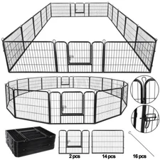 16 Panel Heavy Duty Metal Cage Crate Pet Dog Cat Fence Exercise Playpen Kennel