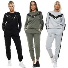 Womens Side Panel Star Print 2 Piece Loungewear Running Gym Co-Ord Tracksuit Set