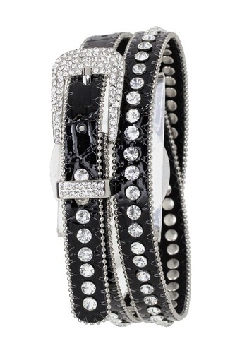 VTG Y2K Baby Blue Studded Rhinestone Leather Belt Wide 