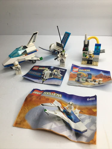 3 Vintage Lego Space Astronaut sets: 6458 satellite, 6452 mini rocket, 6465 Jet