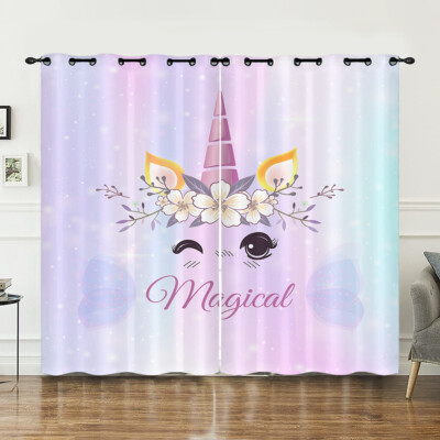 Schlafzimmer für Mädchen Größe Anpassbar Vorhänge Tie-dye UV-Schutz|03 Einhörner