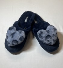 Kensie Comfy House Slippers Blue w/Gray Leopard Heart Memory Foam Pluffy Sz L/9