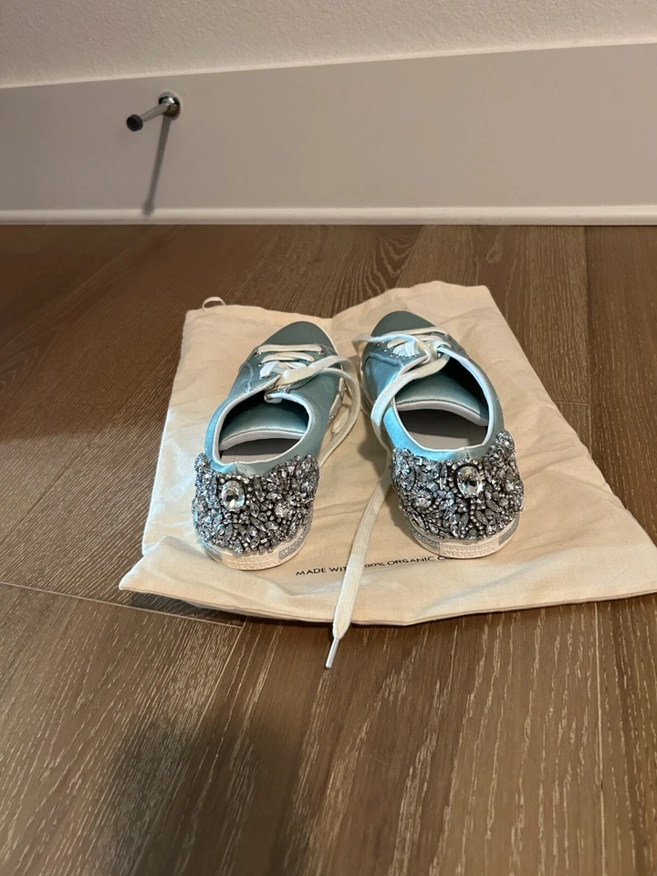 Badgley Mischka Azul Satinado Estrás Zapatos Atléticos Talla 7 Boda Tenis Foto 3 de 4