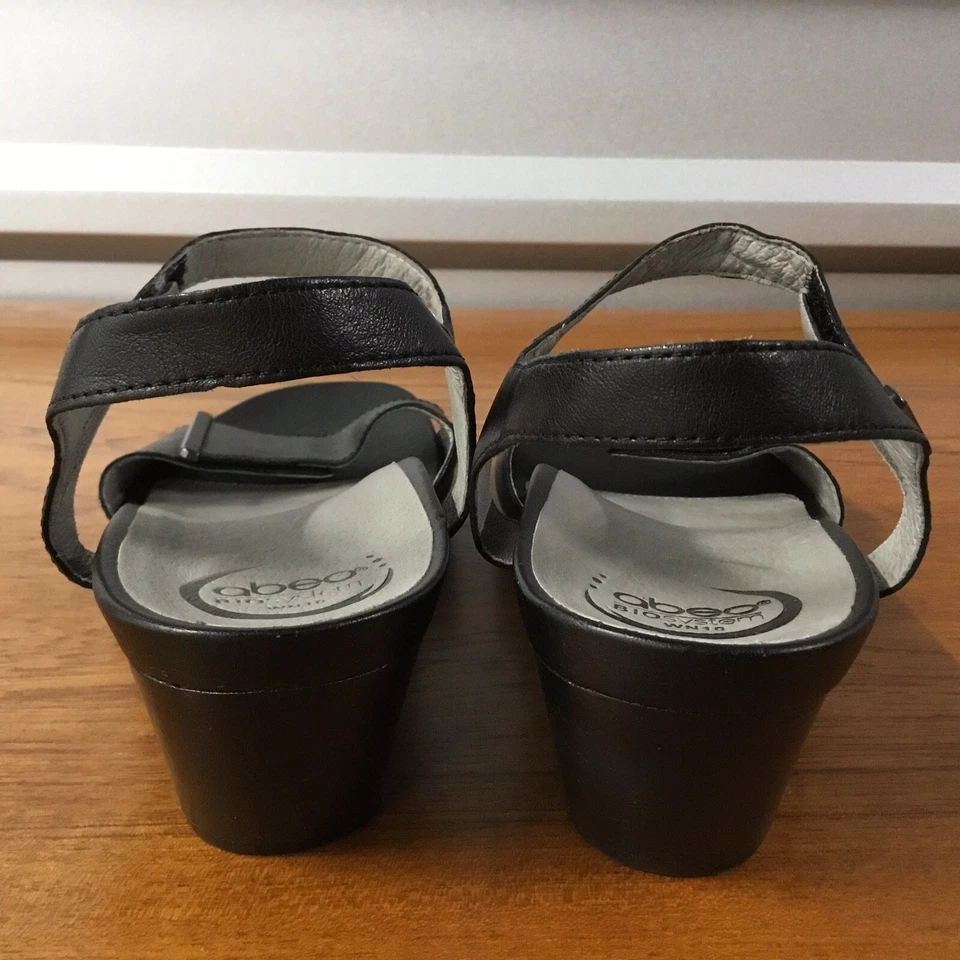 Abeo Women Ruby Black Leather Mid Heel Comfort Strappy Sandal Size 10N - Image 4 of 4