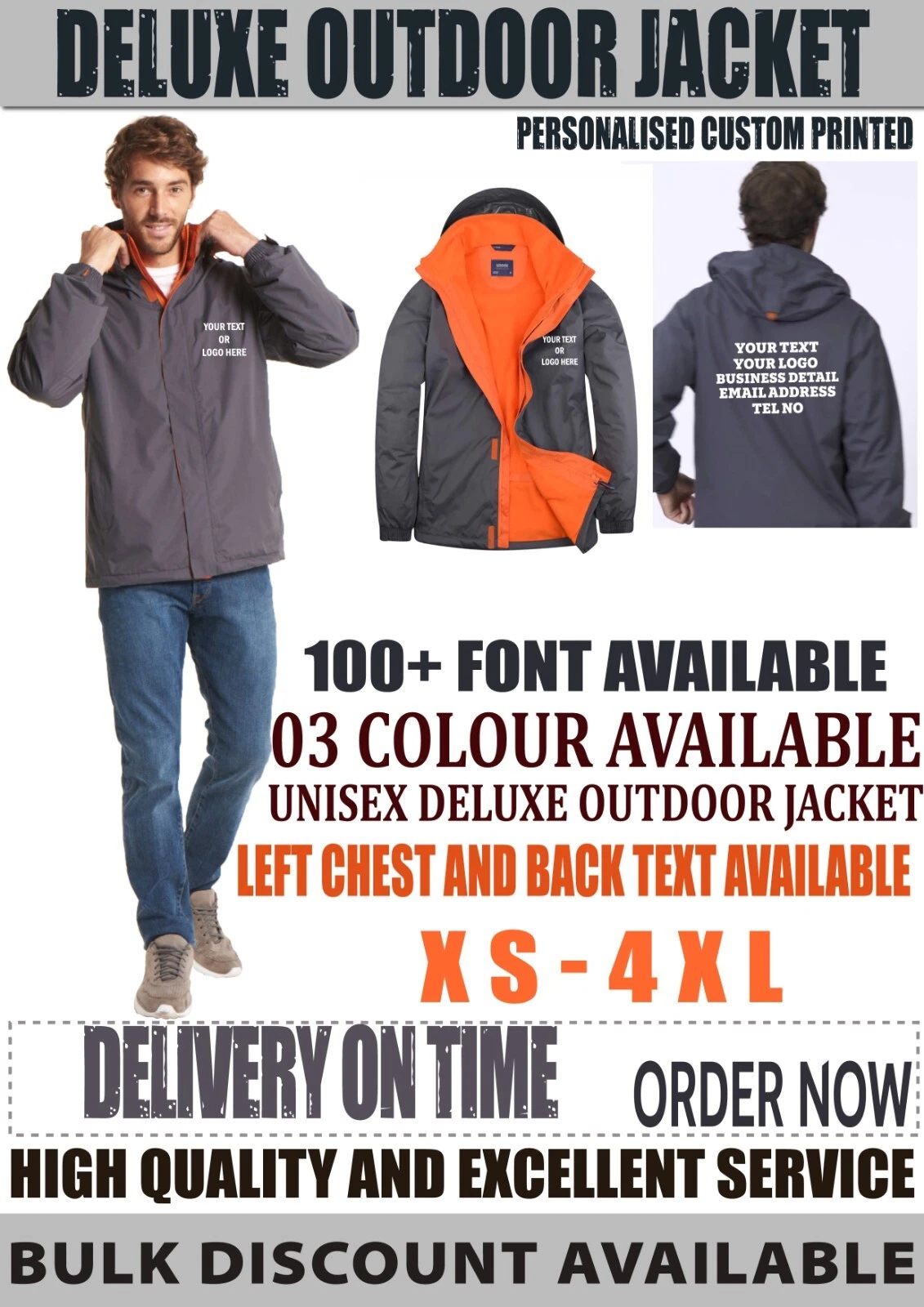 Personalised Custom printed Uneek UC621 Premium Deluxe Outdoor Jacket Workwear