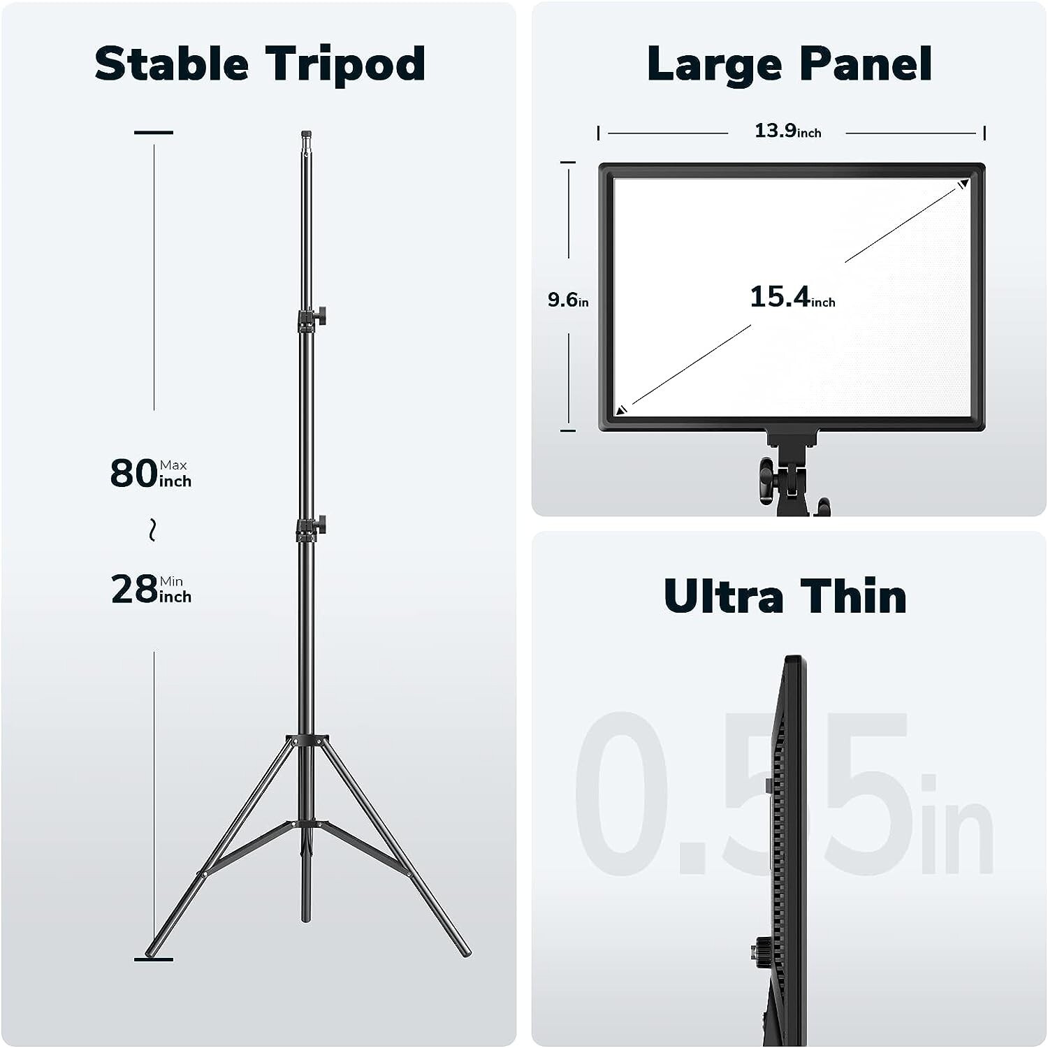 2Pack Dazzne D50 LED Video Light Panel Lights 15.4", 45W 3000K8000K Bi