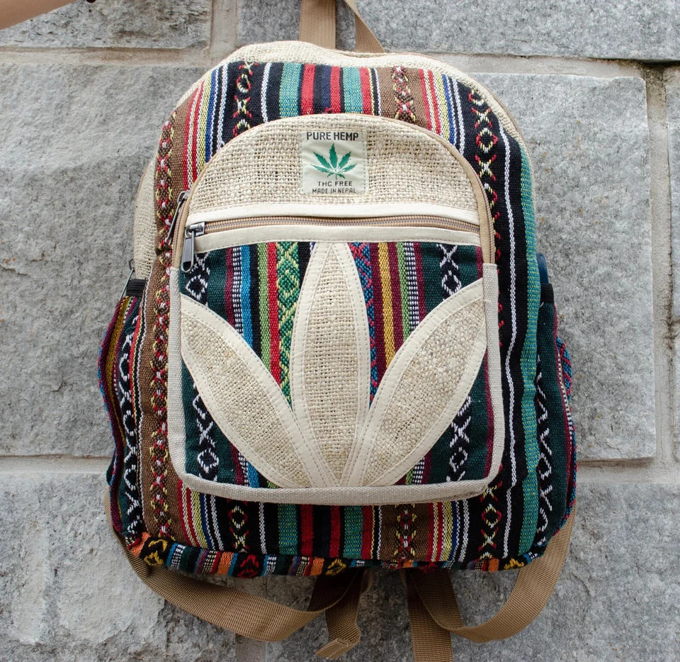 Mochila Doble Bolsillo Cáñamo Diseño Nativo Americano | Diseño Azteca Tribal Bohemio Foto 2 de 4