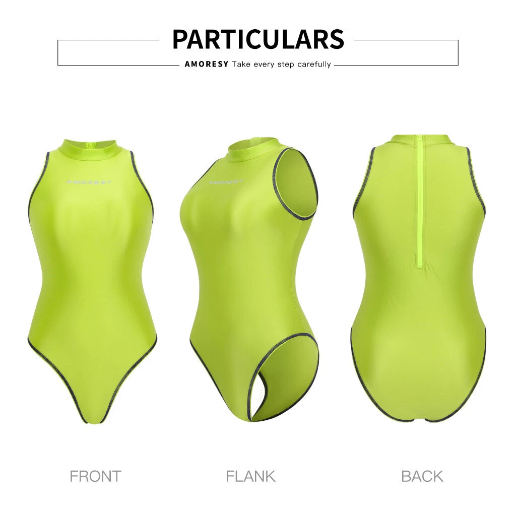 2023 Swimwear Women's Sexy Swimsuit Shiny High Cut One Piece Collared Surf Swim - Picture 20 of 27