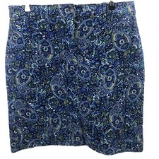 Talbot Womans Blue Paisley Above Knee Zippered Button Denim Skirt NWOT