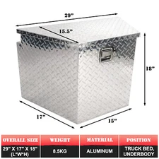 29"x 17"x 18" Aluminum Diamond Plate Trailer Tongue Box Tool Box w/ Lock+Key