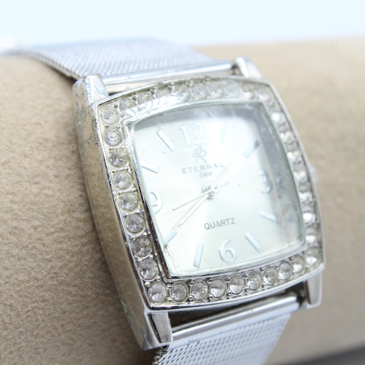 Eternal Love Women's Silver tone square watch, diamanté edge