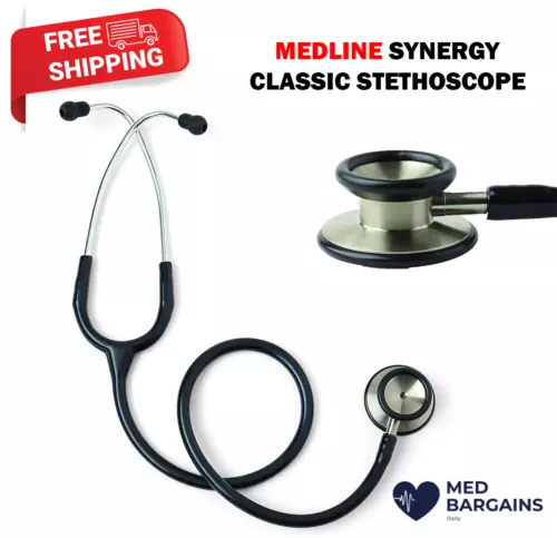 Medline MDS926501 Synergy Classic Dual Frequency Dual Head Stethoscope - Black