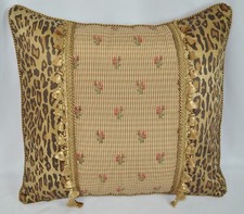 Pillow made w Ralph Lauren Venetian Leopard  Brown Floral Gingham Fabric 21x20