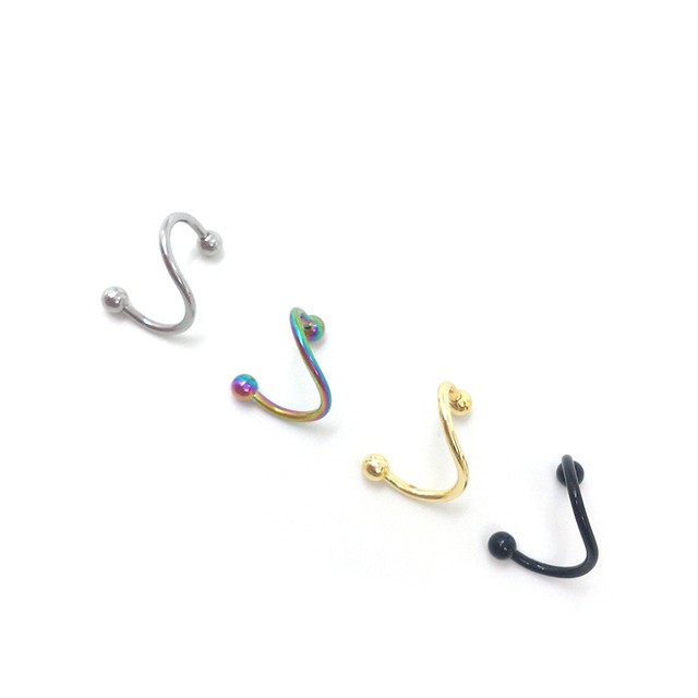 Cool 4pcs Stainless Steel Twist Nose Lip Ring Stud Earrings Body