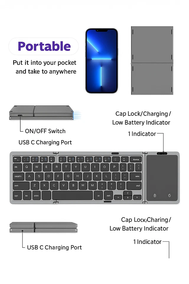 Foldable Wireless Keyboard with Touchpad - Image 4 of 4